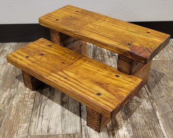 Rustic Wooden 2 Step Step-Stool