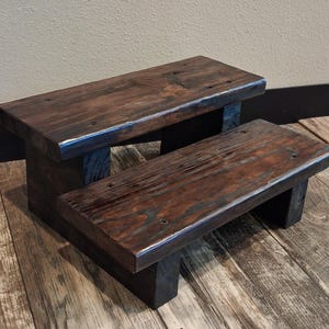 Rustic Wooden 2 Step Step-Stool Black Walnut 🍂