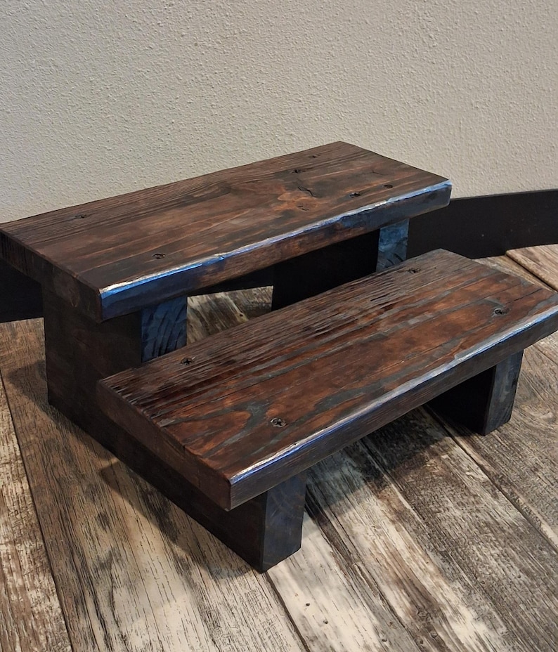Rustic Wooden 2 Step Step-Stool Black Walnut 🍂