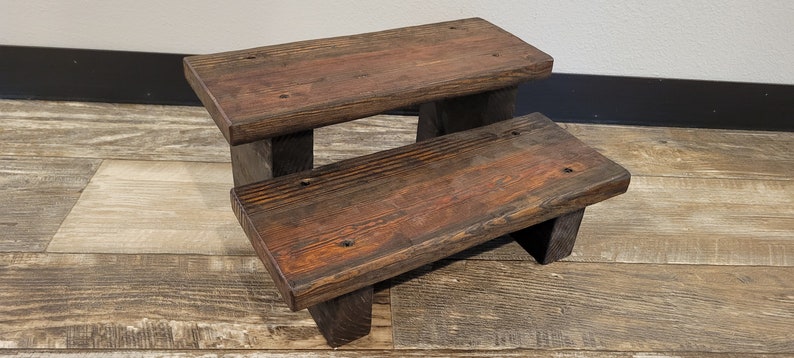 Rustic Wooden 2 Step Step-Stool Black Walnut 🍂