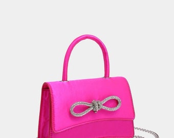 Hot Pink Rhinestone Bow mini clutch with flap for women bag