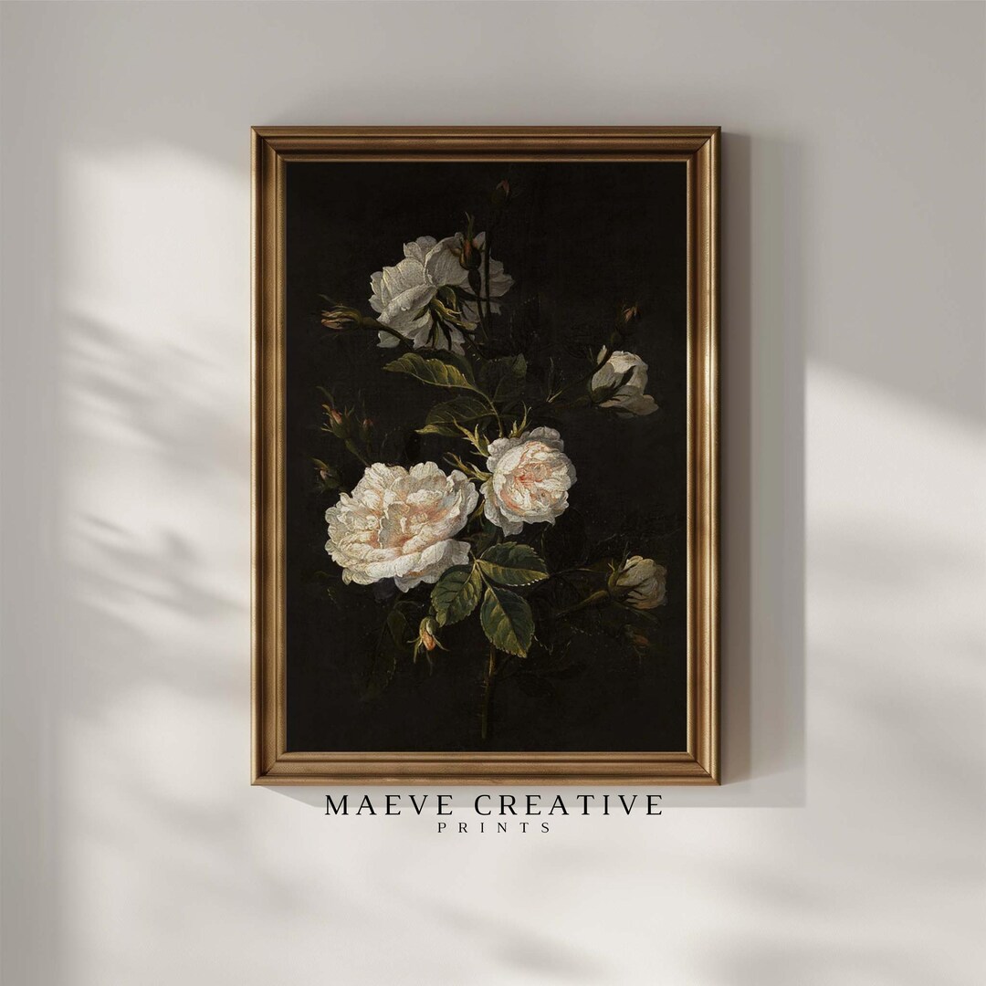 Vintage Floral Art Print: Moody Roses Still Life (digital Download) - Etsy