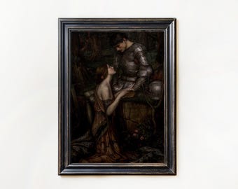 Stampa artistica di cavaliere e fanciulla: dipinto romantico medievale (download digitale)