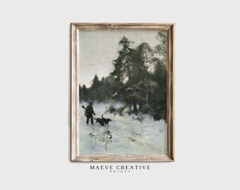 Vintage Winter Landscape Painting: Snowy Forest Art Print (Digital Download)