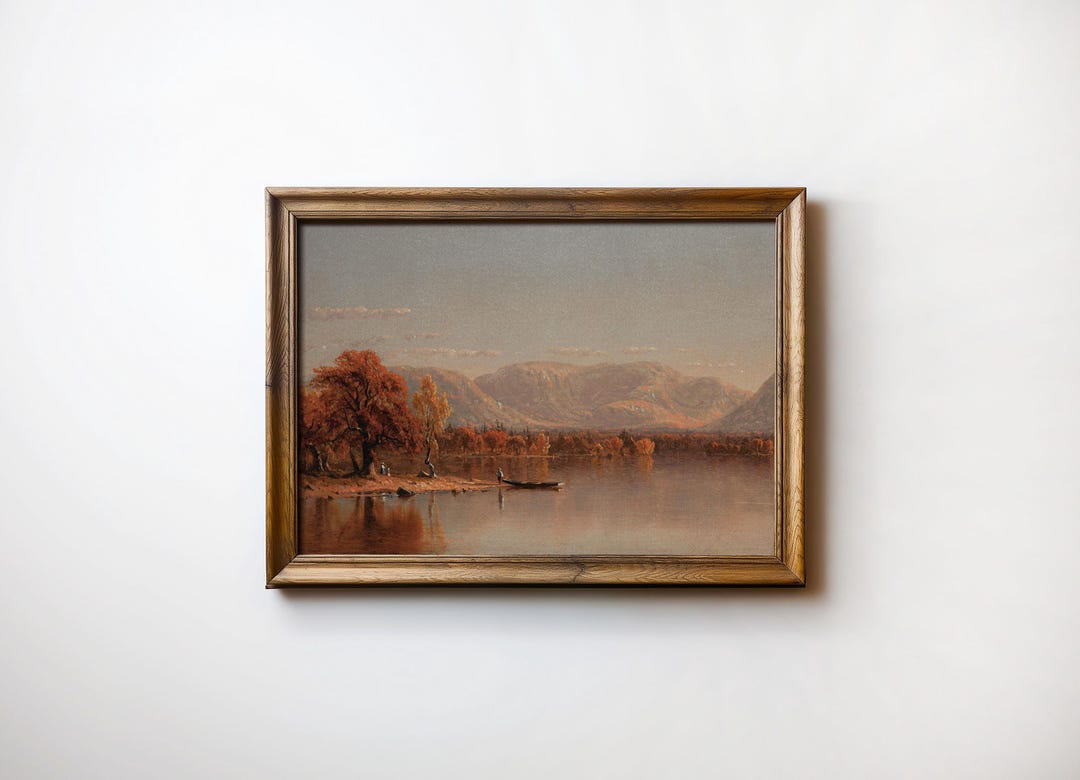Vintage Fall Lake Landscape Print – Moody Autumn Oil Painting Still ...