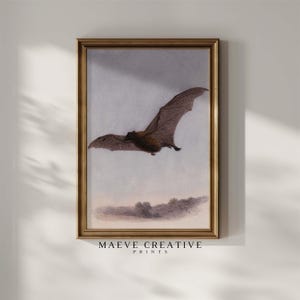 Vintage Halloween Decor Antique Bat Painting Gothic Wall Art Digital Bat Art Print Halloween Wall Art Maeve Creative Printable Art