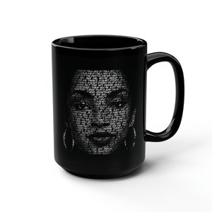 Sade Mug - Sweetest Taboo Lyrics Portrait | Black Ceramic Glossy Coffee Cup | Microwave and Dishwasher Safe | 15oz