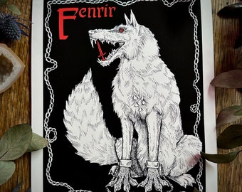 Lámina artística de Fenrir de la mitología nórdica: Impresión giclée de folclore oscuro (8x10 pulgadas)
