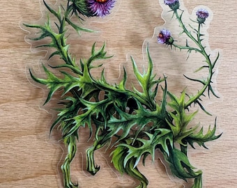 Thistle! Clear Waterproof Vinyl Sticker - Plant Monster Sticker - Dishwasher Safe