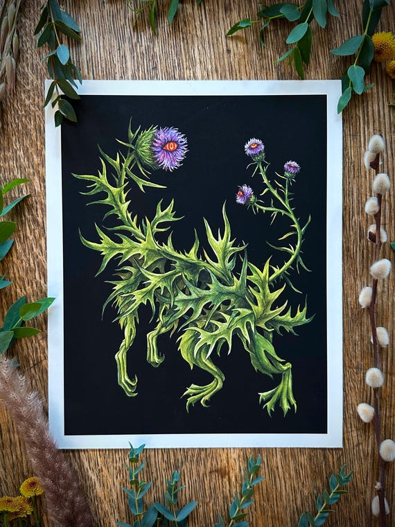 Thistle Art Print: Whimsical Fantasy Illustration, Botanical Wall Decor (8x10 Inches)