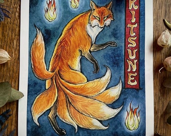 8x10 - Kitsune - Art Giclée Print Unframed - Mythical Creature Bestiary