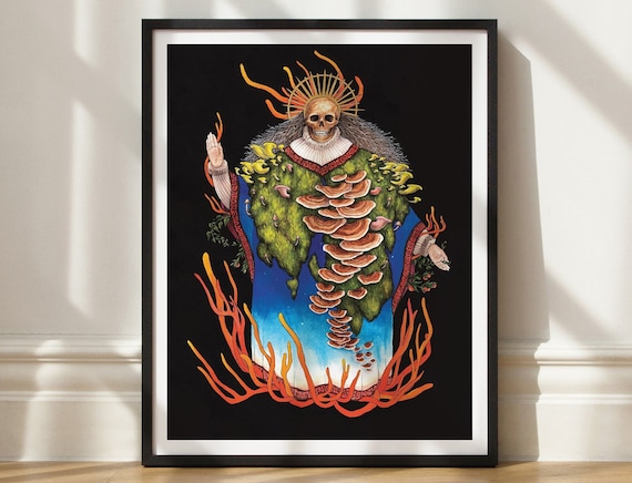Our Lady of Mycology: Mushroom Art Giclee Print - Skull Saint, Dark Mycology Decor (11x14 Inches)