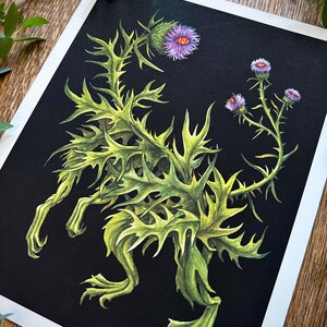 Lámina artística de cardo: Ilustración fantástica y caprichosa, decoración botánica para pared (20 x 25 cm) imagen 2
