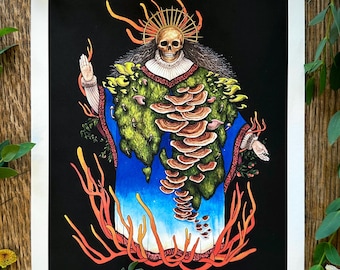 Nuestra Señora de la Micología: Lámina Giclée de Arte con Hongos (8x10 pulgadas, sin marco)