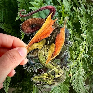 Dragon Sticker! Clear Vinyl Waterproof Sticker - Fantasy Art Medieval Dragon Sticker Dishwasher Safe
