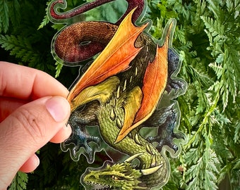 Naklejka ze smokiem! Przezroczysta, wodoodporna naklejka winylowa – naklejka ze średniowiecznym smokiem w stylu fantasy, można myć w zmywarce