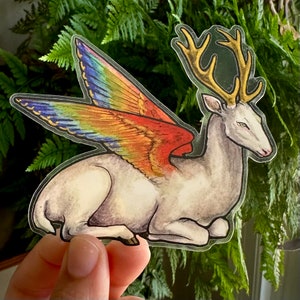 Clear Waterproof Vinyl Sticker, Whimsical Mythology Sticker Peryton
