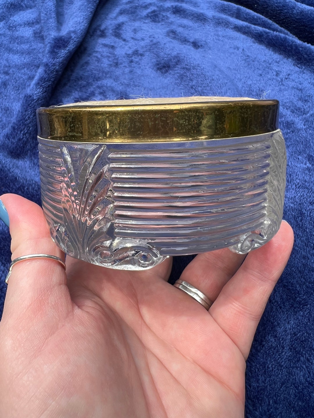 Beautiful Vintage Powder Box With Art Deco Glass Design Etsy