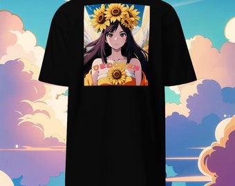 Engelshaftes Waifu Sonnenblumengöttin-Kanji-Rücken-Design mit SentienceGeneration Kanji-Vorderseiten-Logo