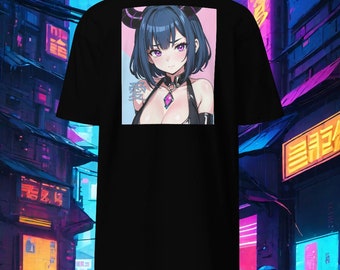 Blaues Succubus Waifu Love Kanji-Rücken-Design mit SentienceGeneration Kanji-Vorderseiten-Logo