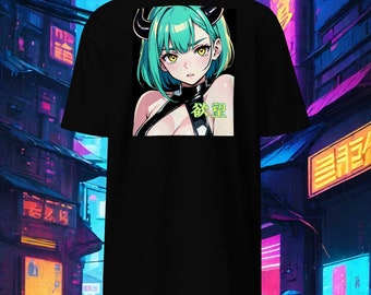Grüner Succubus Waifu Lust Kanji-Rücken-Design mit SentienceGeneration Kanji-Vorderseiten-Logo