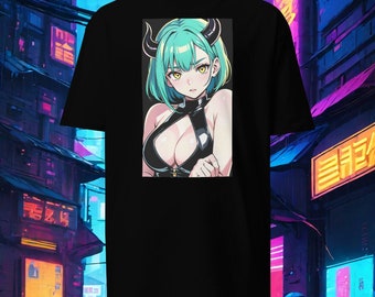 Grüner Sukkubus Waifu T-Shirt: Anime Manga Grafik-T-Shirt
