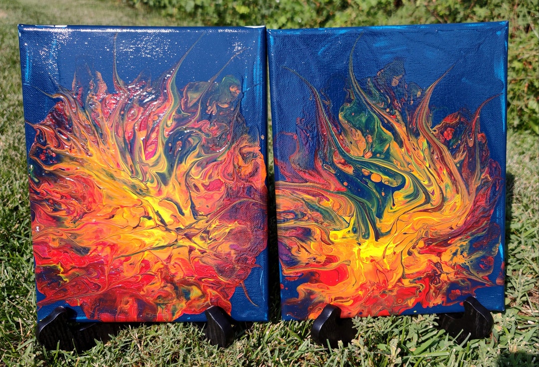 Acrylic Pour Paintings on Fire Matching Set Etsy