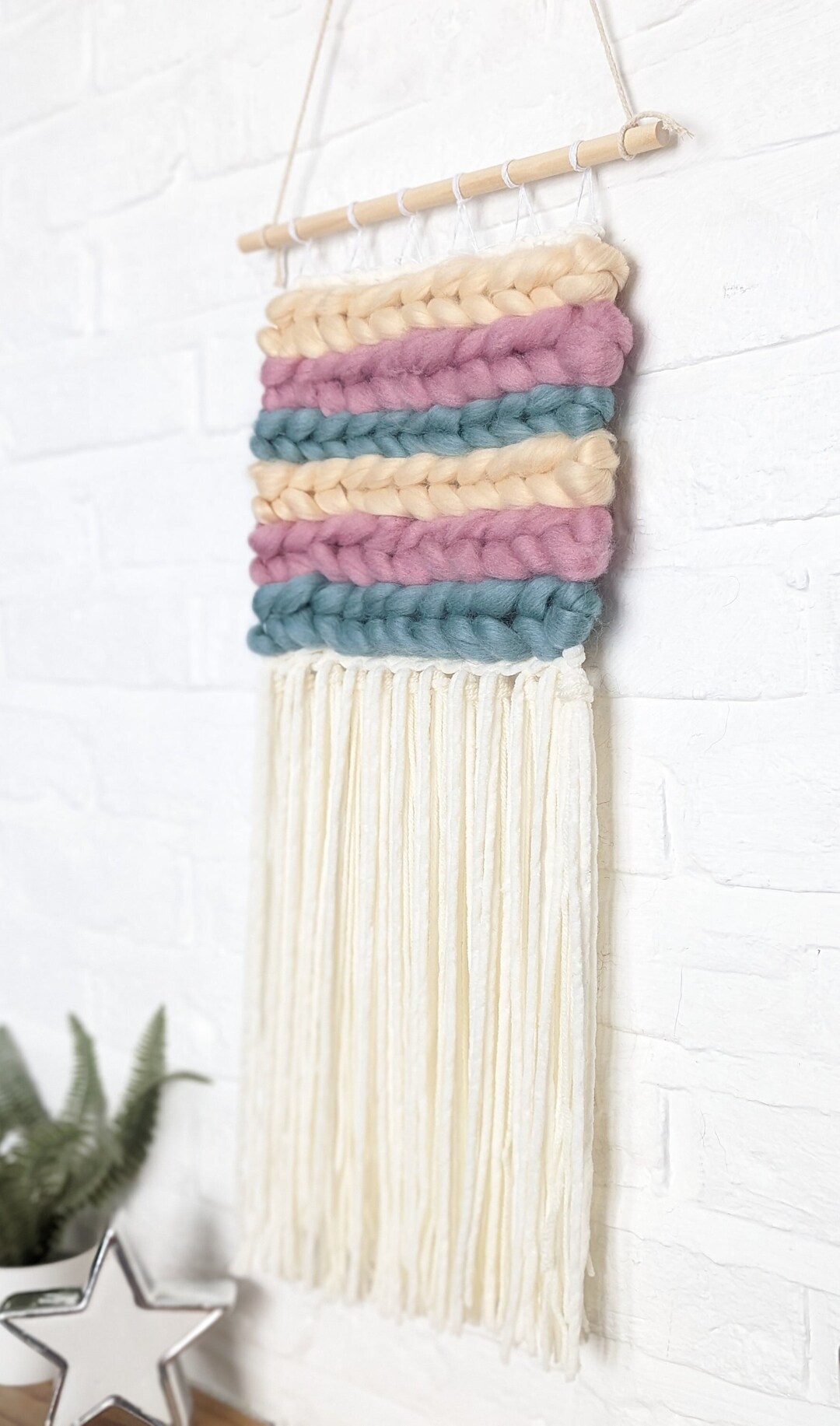 Teal Wall Hanging for Baby Nursery Wall Decor Pink Aesthetic, Woven