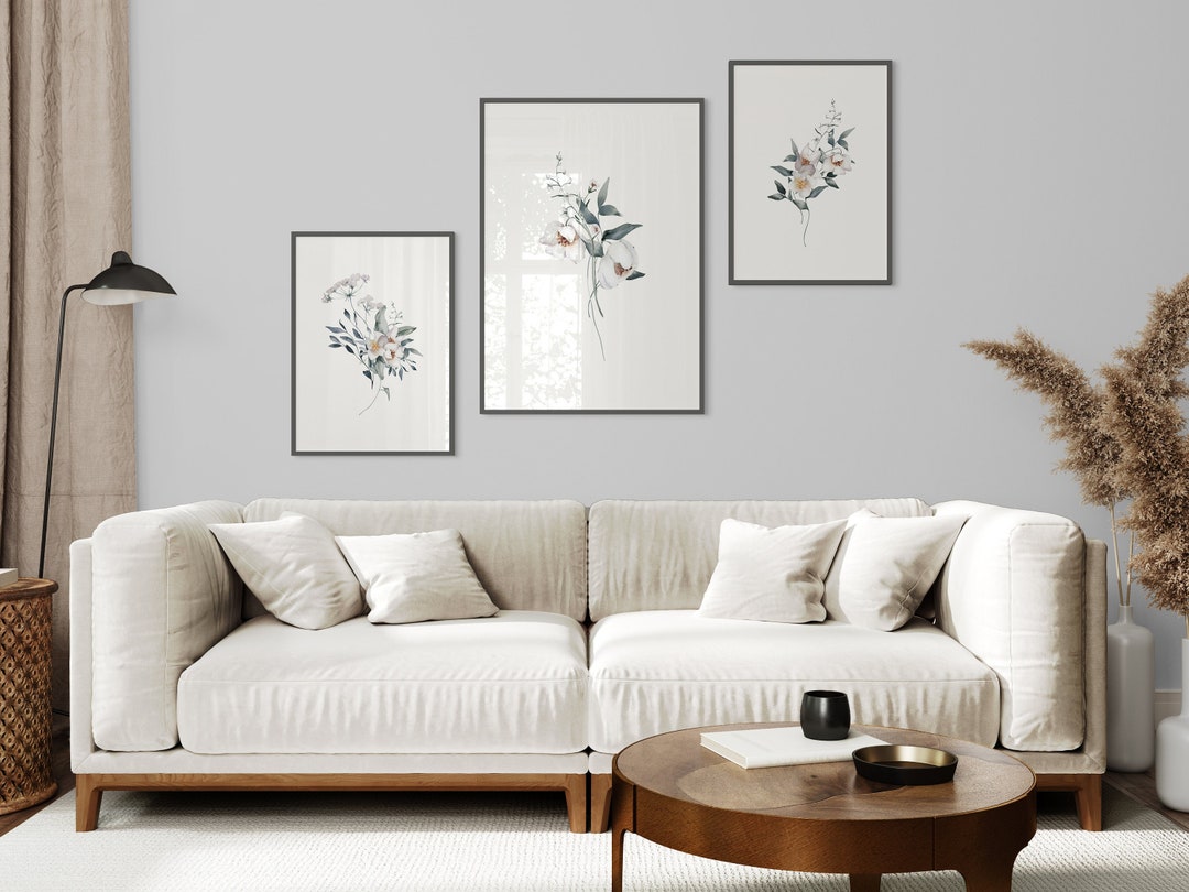Watercolor Floral Wall Art Set of 3 , Flower Bouquet Gallery , Living ...