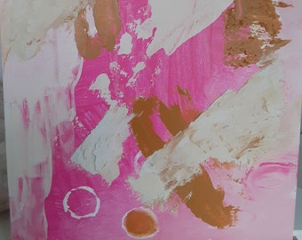 3D Texture Abstract Pink & Mustard Yellow Painting | Original Mixed Media Painting Artwork