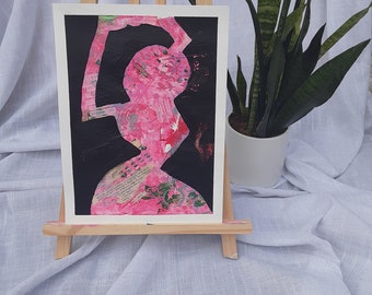 Bright Pink Woman Abstract Painting | Feminism Art | Woman Collage | Original Mixed Media Painting Artwork