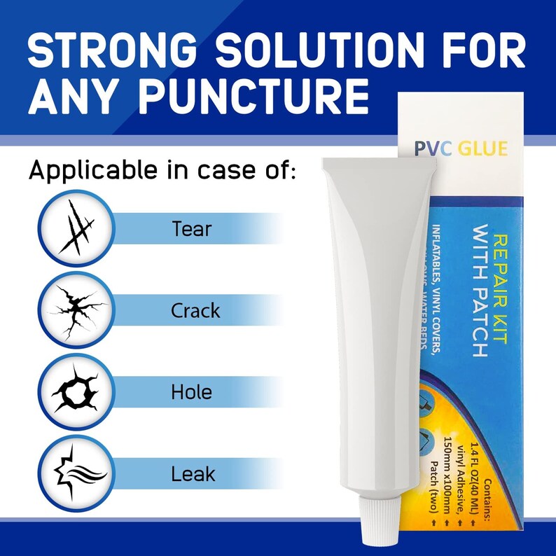 Heavy Duty Hot Tub Repair Kitwaterproof 40ML Vinyl Adhesive 150x100mm 2 Patches Sethot Tub