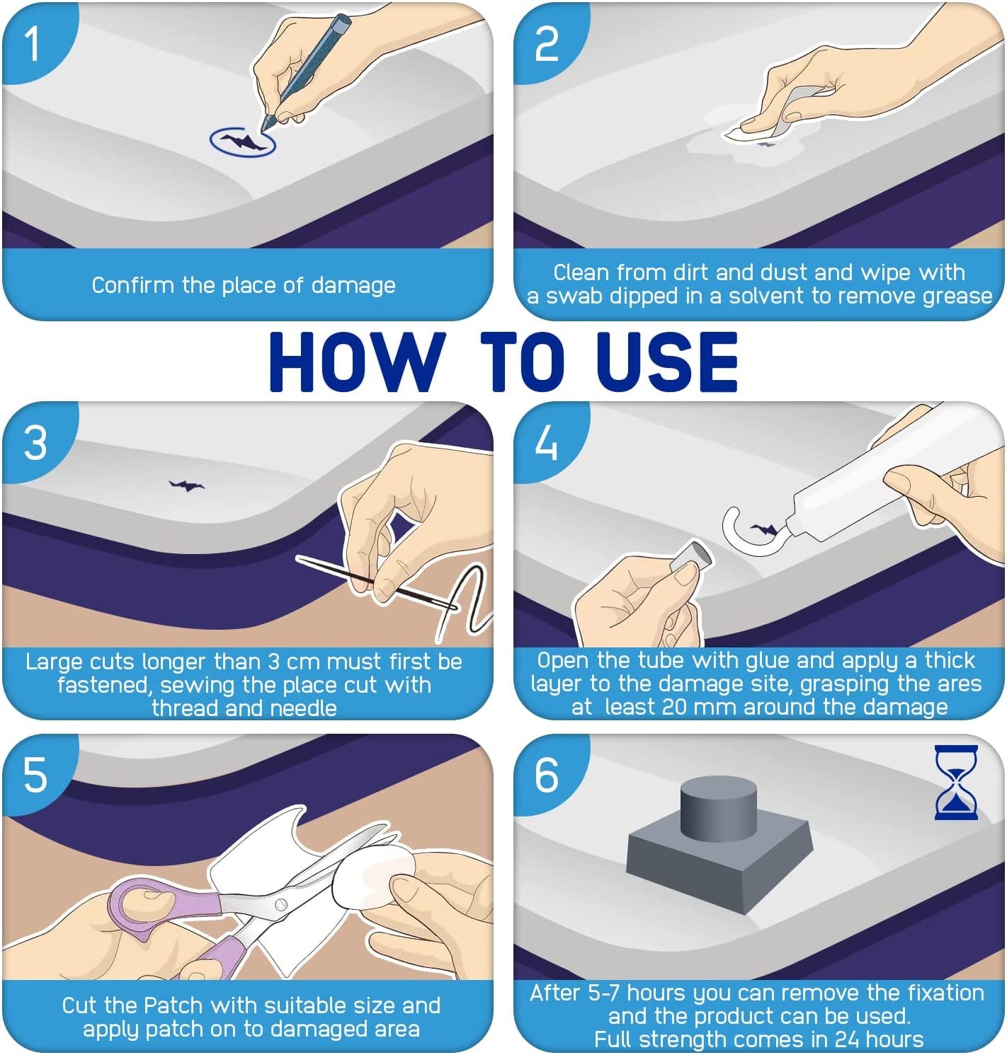 Heavy Duty Hot Tub Repair Kitwaterproof 40ML Vinyl Adhesive 150x100mm 2 Patches Sethot Tub