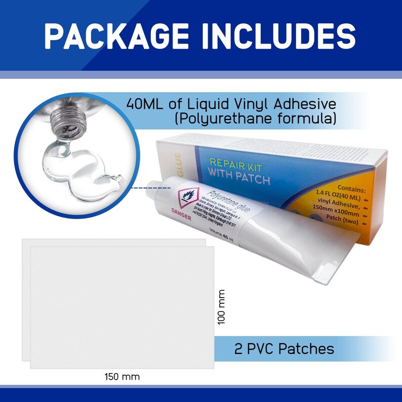 Heavy Duty Hot Tub Repair Kitwaterproof 40ML Vinyl Adhesive 150x100mm