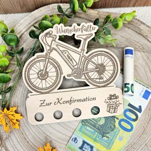 Geldgeschenk E-Bike, Wunscherfüller Kommunion, Konfirmation / Fahrrad Bargeld Gutschein /personalisiert mit Wunschtext