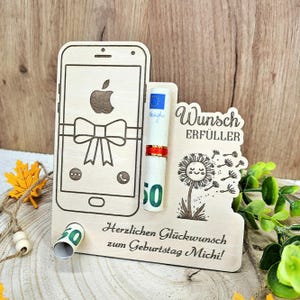 Geldgeschenk Apple iPhone | Bargeld Gutschein iPhone / Handy | Wunscherfüller Kommunion, Konfirmation, personalisiert