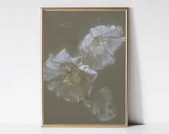 Printed and Shipped |White Flower Painting | Vintage Floral Art Print | PRINTABLE P630