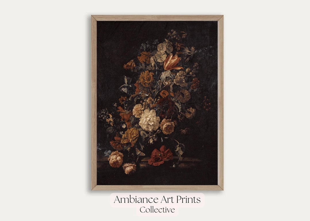 Mailed Prints | Moody Vintage Flower Oil Painting | Dark Floral Still ...
