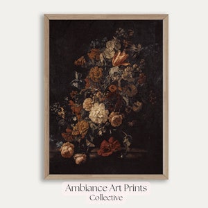 Mailed Prints | Moody Vintage Flower Oil Painting | Dark Floral Still Life Print | Autumn Floral | Antique Art | Print and Ship #P532