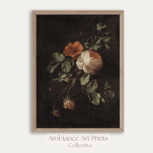 Mailed Prints | Moody Vintage Flower Oil Painting | Dark Floral Still Life Print | Autumn Floral | Antique Art | Print and Ship