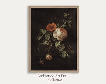 Mailed Prints Moody Vintage Flower Oil Painting Dark Floral Still Life ...