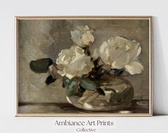 Imprimé et expédié | peinture nature morte vintage | Impression d'art floral vintage neutre | P467