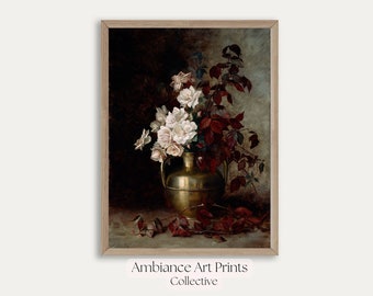 Mailed Prints | Moody Vintage Flower Oil Painting | Dark Floral Still Life Print | Autumn Floral | Antique Art | Print and Ship #P9