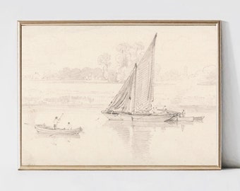 Printed and Shipped |Mailed Prints | Vintage Coastal Sketch | Ocean Vintage Print Digital Art | Print and Ship P395