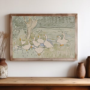 Printed and Shipped | Vintage Nursery Wall Decor | Farmhouse Print | Abstract Duck Art | Farmhouse Wall Art | Animal Illustration