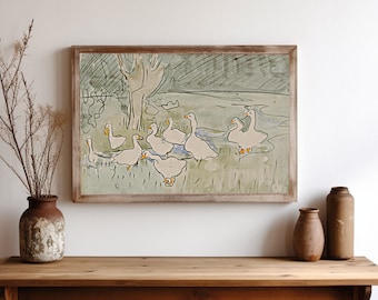 Printed and Shipped | Vintage Nursery Wall Decor | Farmhouse Print | Abstract Duck Art | Farmhouse Wall Art | Animal Illustration