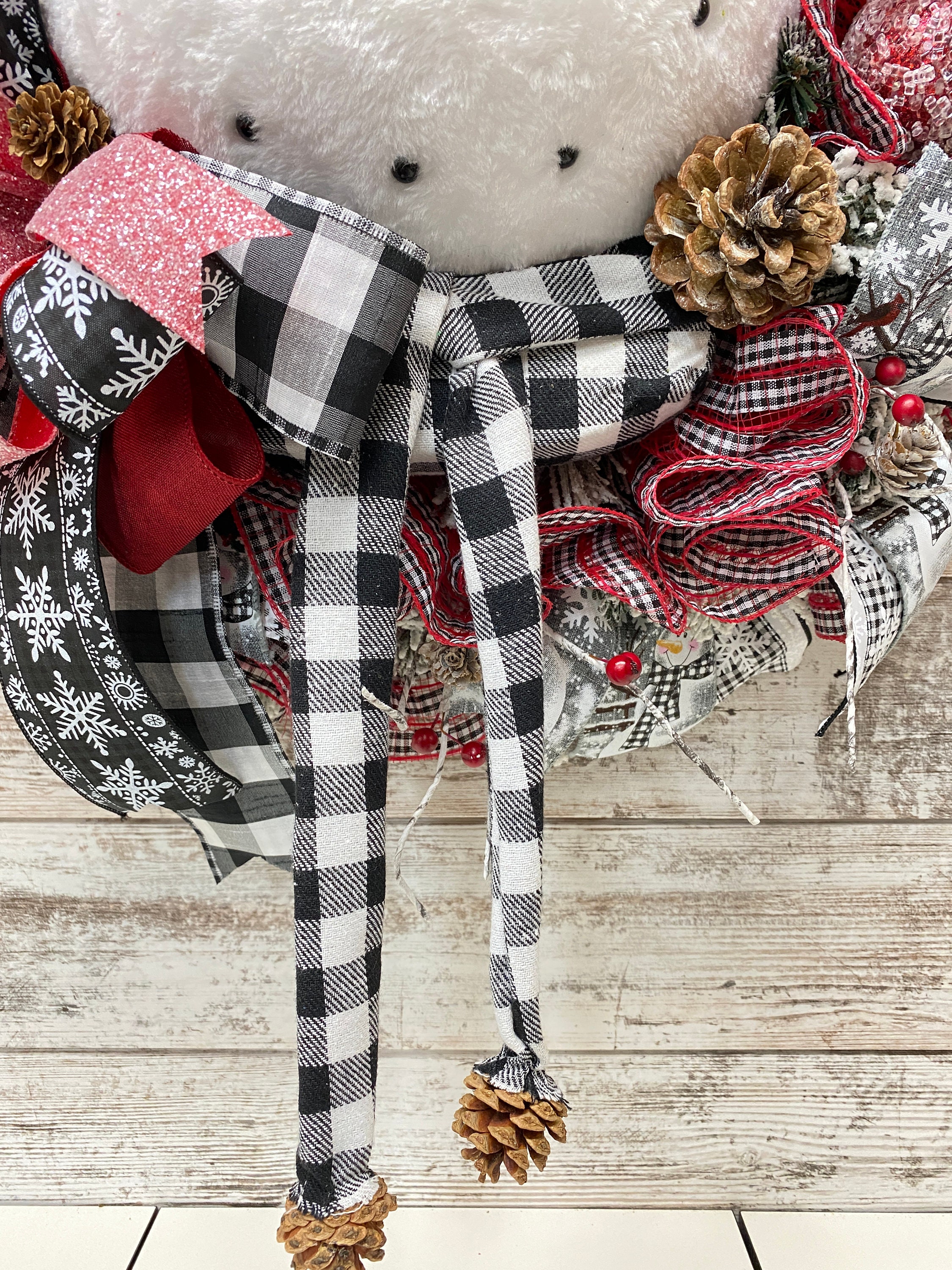 Winter Buffalo Check Snowman Front Door Wreath, Holiday Snowman, Winter ...