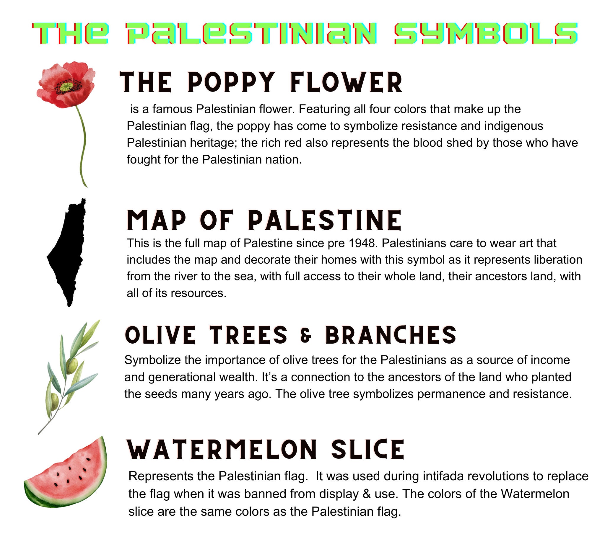 NEW Palestinian Symbols, Watermelon, Palestine Map, Indigenous Unisex