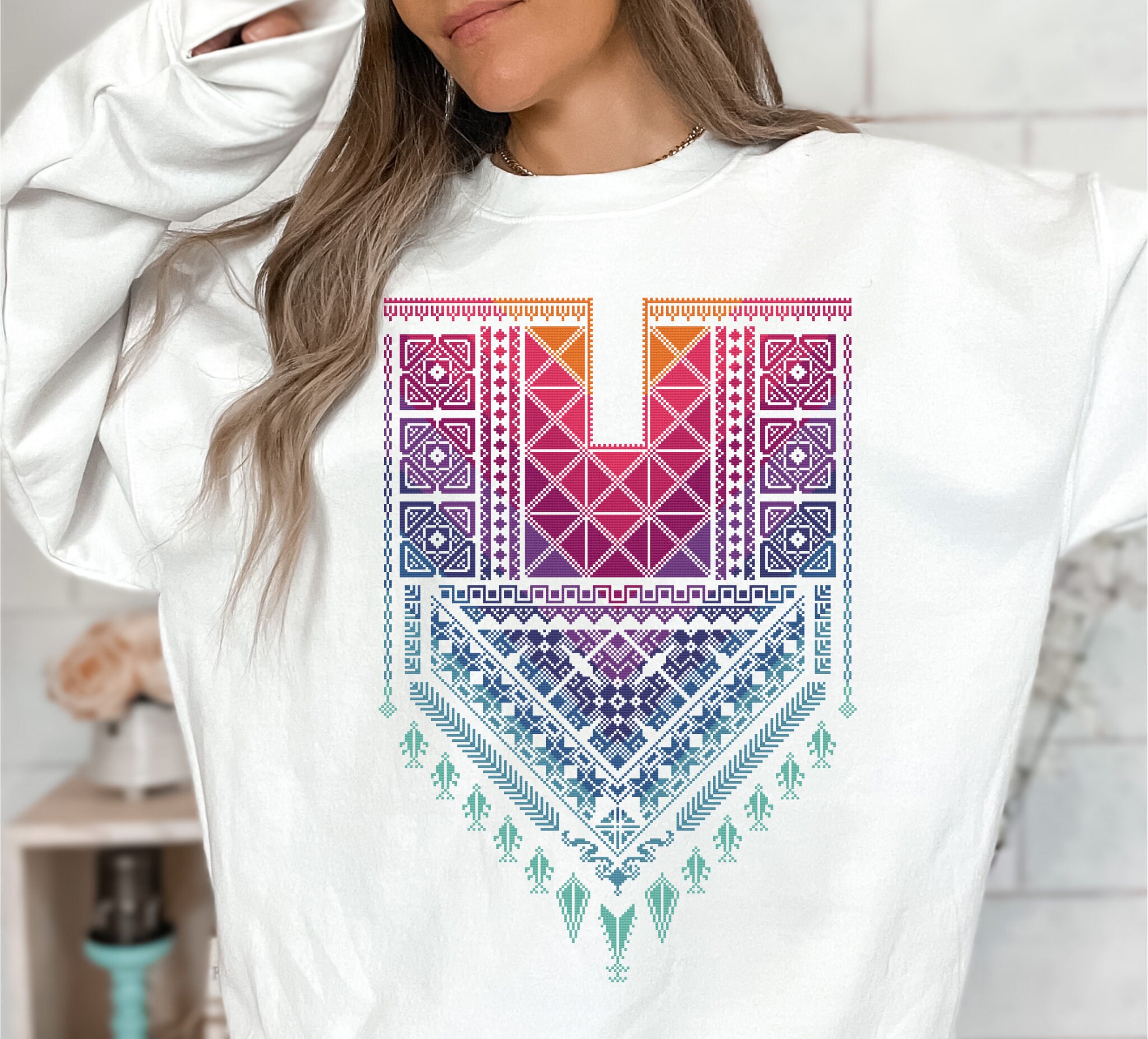 Sweatshirt – Handmade Colorful Trees Palestinian Tatreez