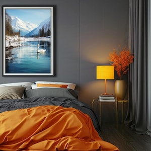 A Fine art print &quot;Spring Morning&quot; in Alaska,  printable wall art, digital art, Alaska art, Alaska wildlife, Swan.